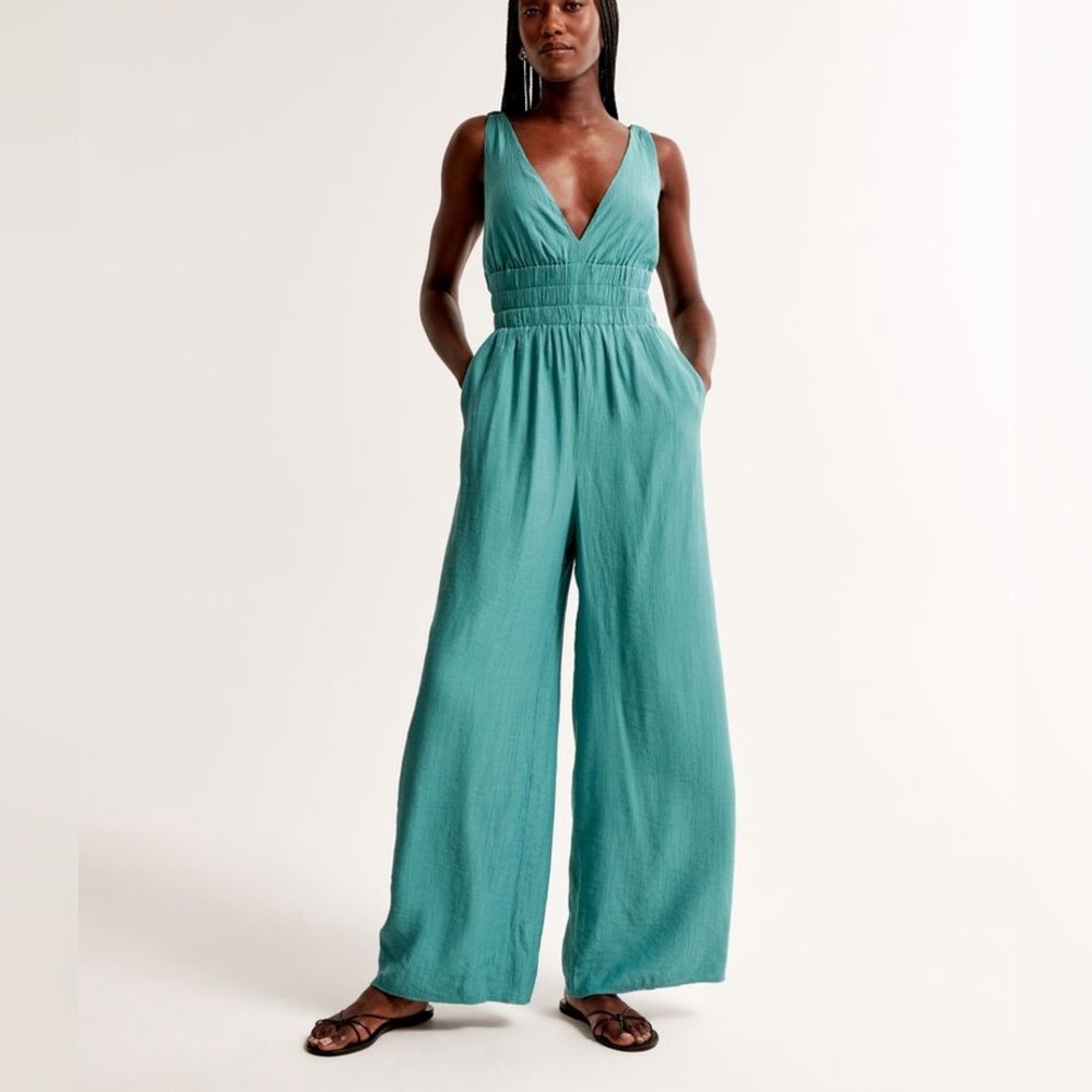 Abercrombie & Fitch XS Scrunch Strap Deep Teal Jumpsuit